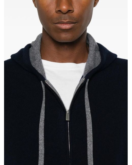 Fedeli Blue Davis Zip-Up Drawstring Knitted Hoodie for men