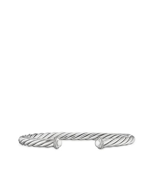 David Yurman White Sterling Cable Diamond Cuff Bracelet (6Mm) for men