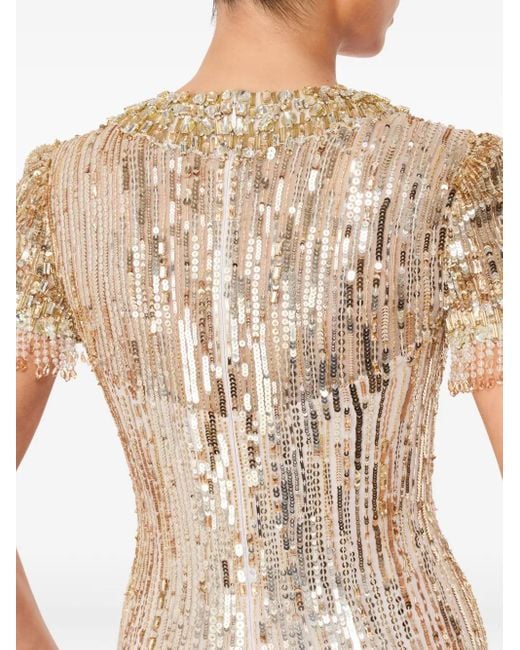 Jenny Packham Natural Nova Sequin-Embellished Keyhole-Neck Maxi Dress