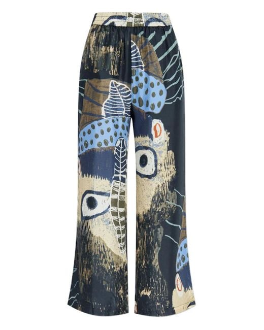Munthe Blue Abstract-Print Silk Trousers