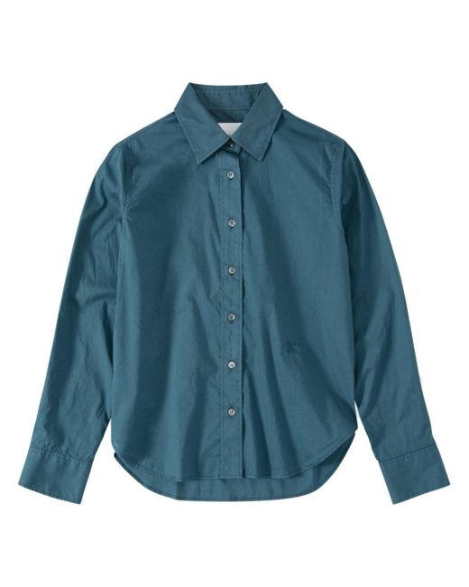 Closed Blue Logo-embroidered Cotton Shirt