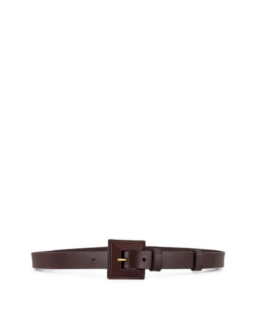 Saint Laurent White Square-Buckle Leather Belt