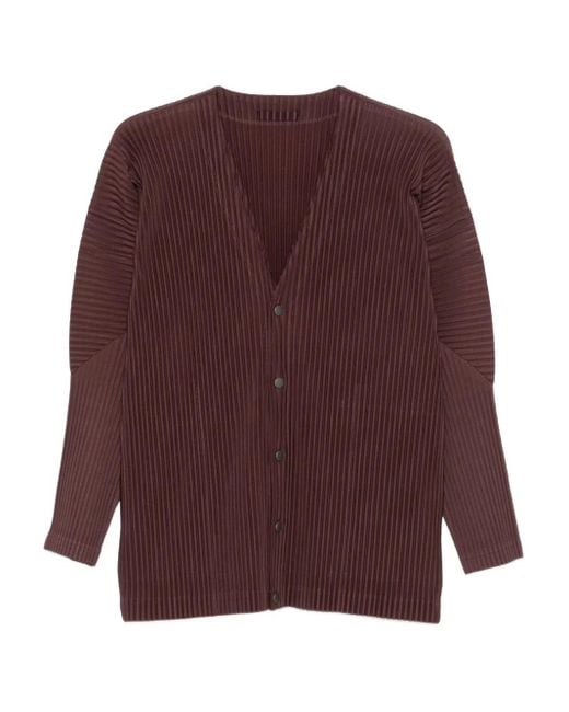 Homme Plissé Issey Miyake Purple Pleated Button Cardigan for men