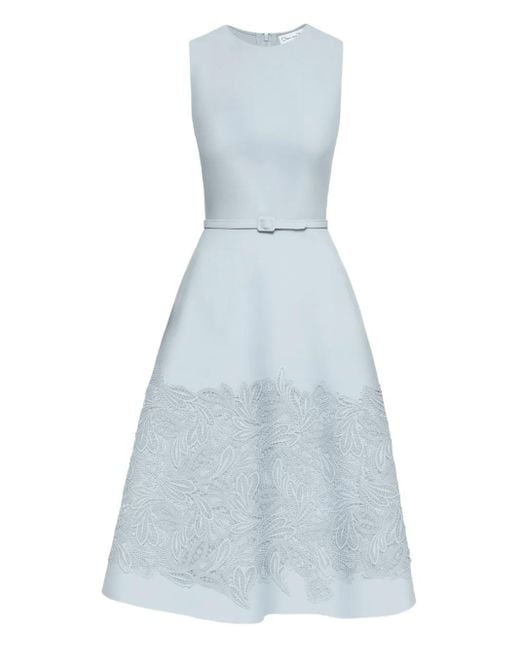 Oscar de la Renta Blue Guipure-Lace Midi Dress
