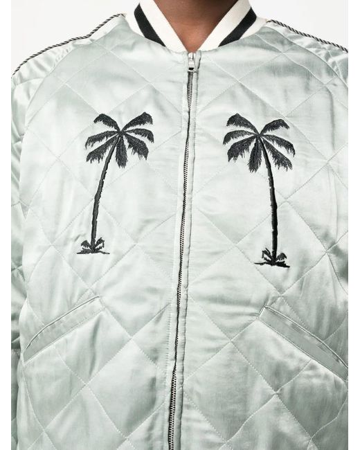 Palm Angels Gray Embroidered-motif Quilted Jacket for men