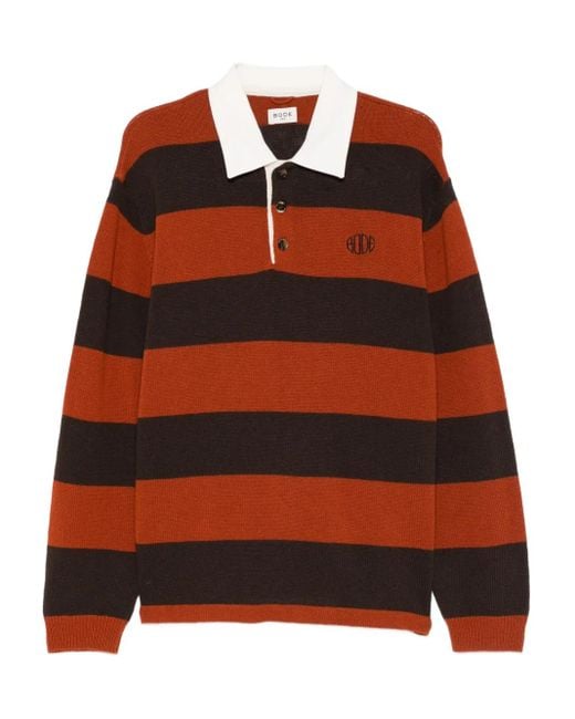 Bode Orange Striped-Collared Polo Shirt for men