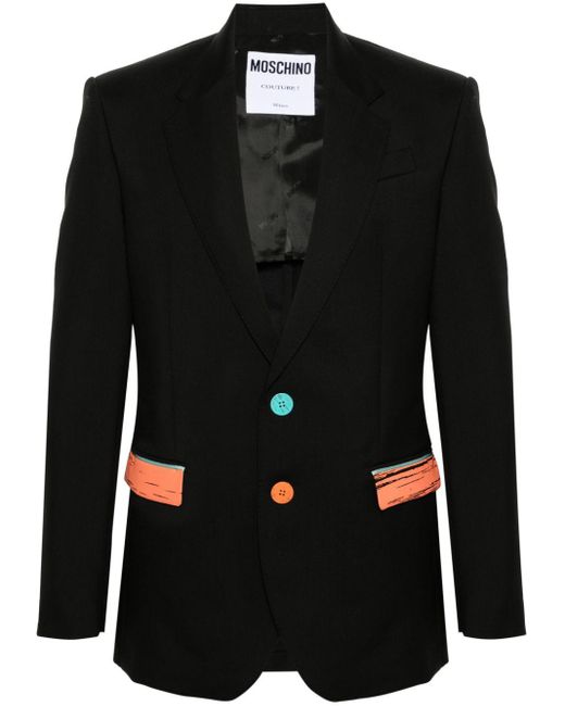 Blazer en laine vierge à détails contrastants Moschino pour homme en coloris Black