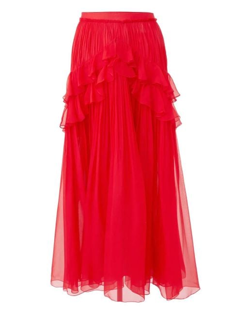 Gonna Midi Con Ruches di Carolina Herrera in Red