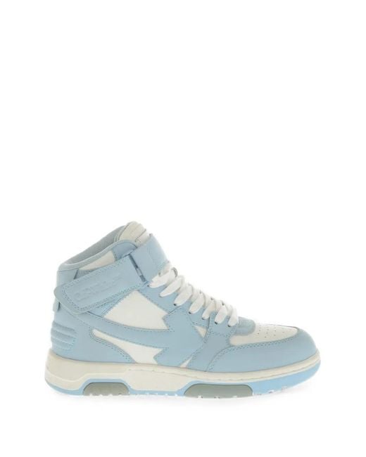 Off-White c/o Virgil Abloh Blue Mid-Top Out Of Office Leather Sneakers With Touch-Strap Closure
