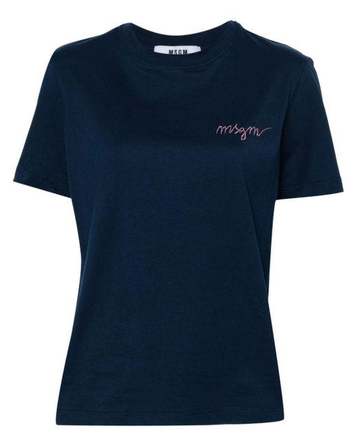T-shirt con ricamo di MSGM in Blue