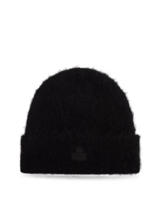 Isabel Marant Black Logo-Patch Beanie Hat