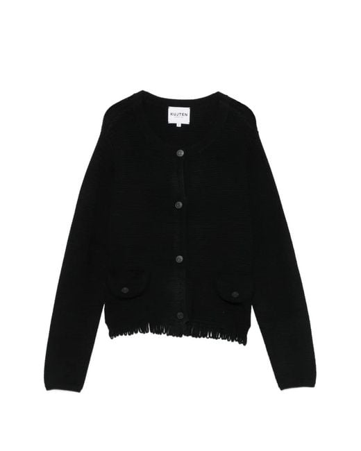 Kujten Black Sevilla Fringed-Trim Cardigan