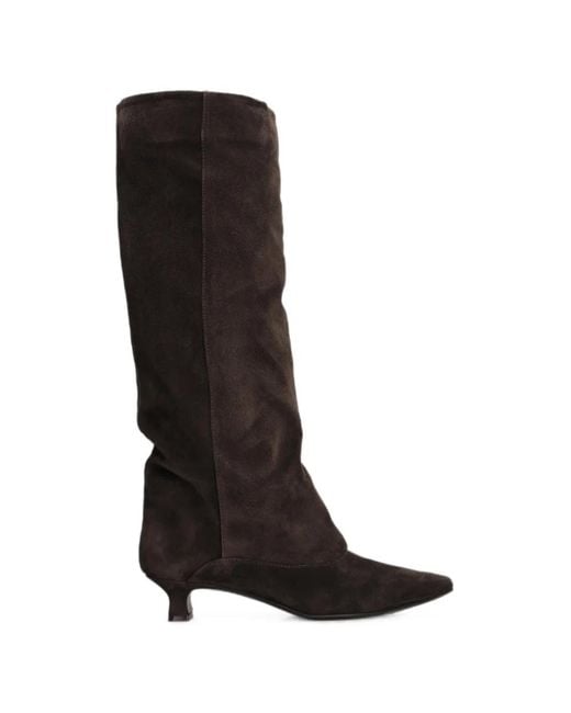 The Seller Black Almond-Toe Calf Suede Slouchy Boots