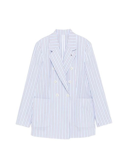 Manuel Ritz White Striped Double-Breasted Jacket