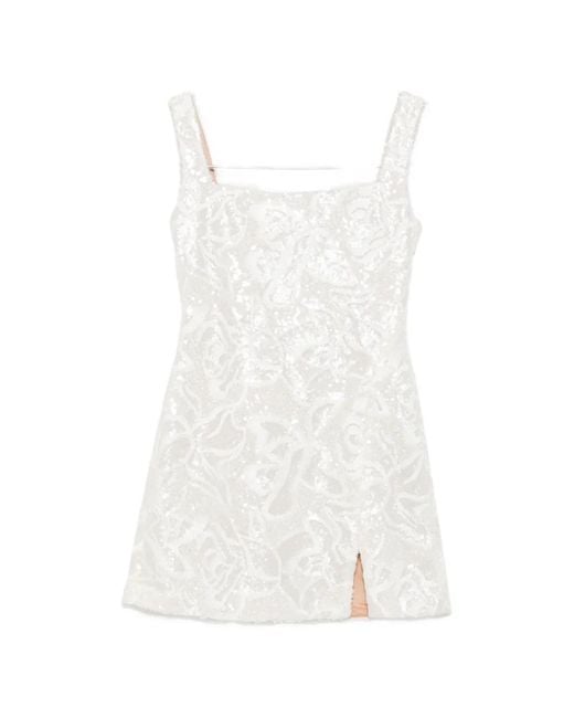 Self-Portrait White Sequin-Embellished Floral-Pattern Mini Dress