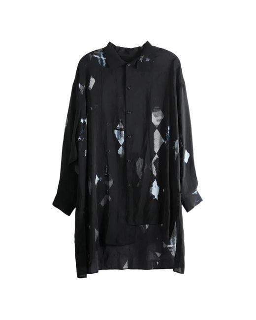 Y's Yohji Yamamoto Black Diamond-Print Asymmetric Shirt