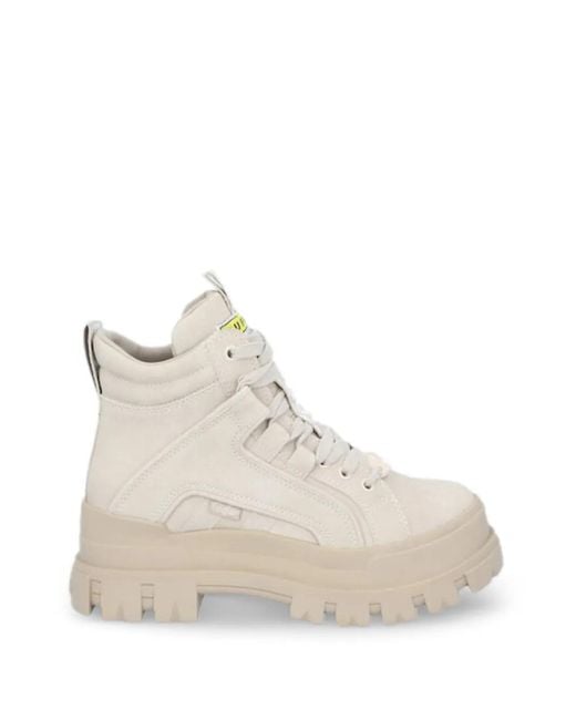 Buffalo White Aspha Platform Lug-Sole Boots
