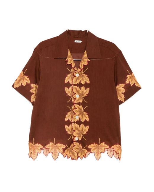 Bode Brown Leaf-Print Scalloped Shirt for men