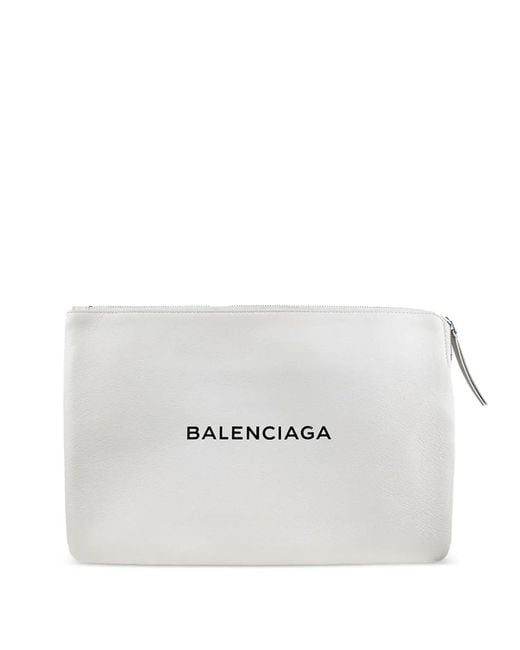 Balenciaga White Everyday Logo-Detail Leather Clutch Bag for men