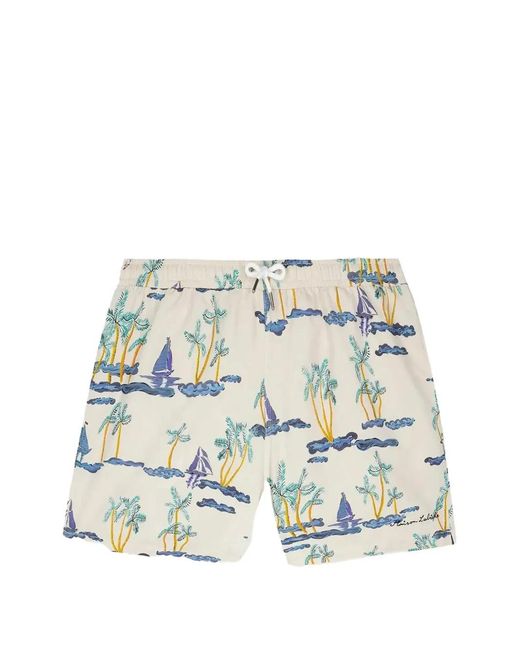 Maison Labiche White Boats Printed Swim Shorts for men