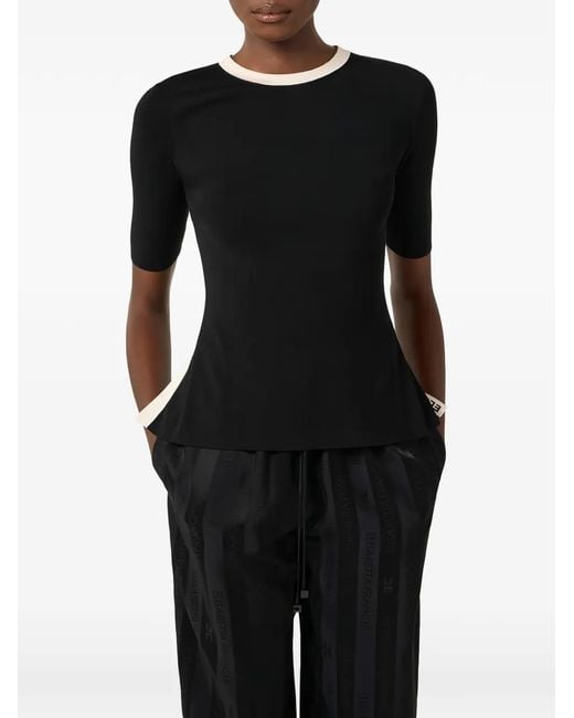 Elisabetta Franchi Black Crew-Neck Tie-Fastening Top