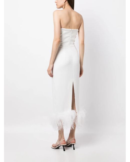 16Arlington White Minelli Feather Trim Midi Dress - Women's - Polyester/spandex/elastane/ostrich Feather
