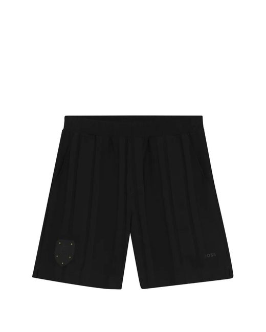 BOSS GREEN HUGO BOSS Black Logo-Patch Pleated Shorts for men