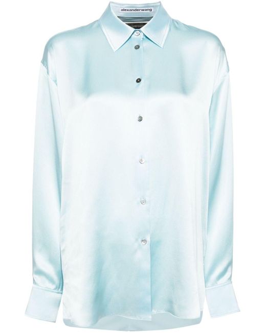 Alexander Wang Blue Tulle-panel Silk Shirt
