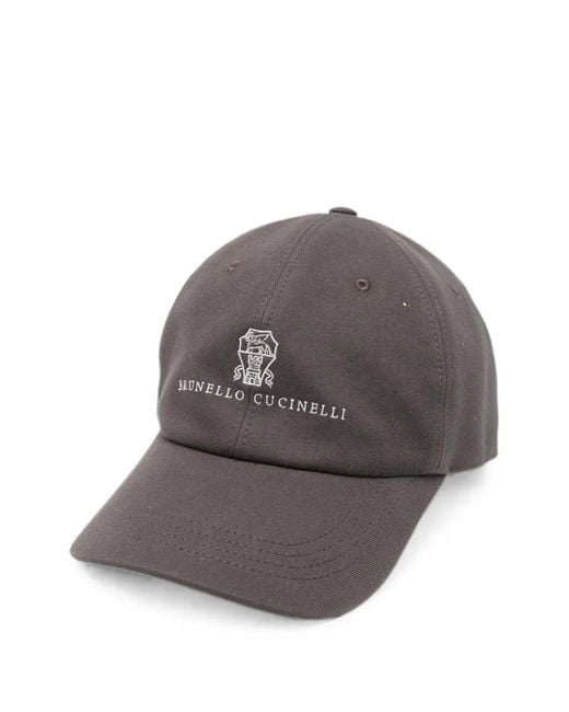 Brunello Cucinelli Gray Embroidered-Logo Baseball Cap for men