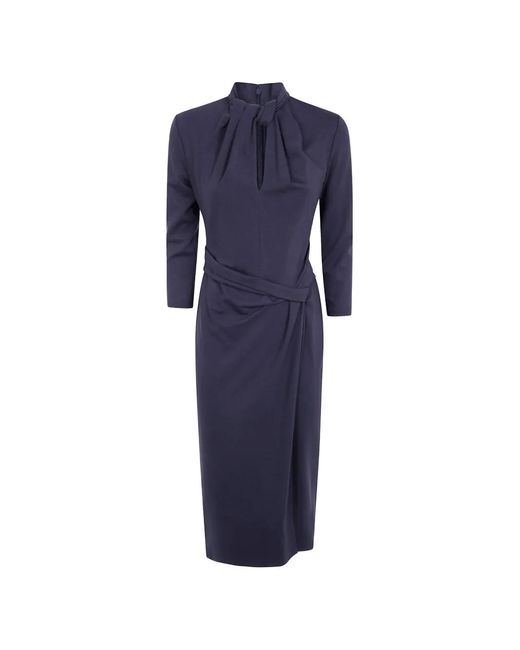 Giorgio Armani Blue Gathered Knotted-Neck Midi Dress
