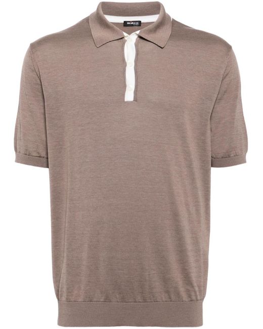 Kiton Brown Contrast Placket Jersey Polo Shirt for men