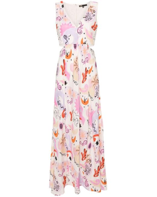 Maje Maxi-jurk Met Print En Uitgesneden Details in het Pink