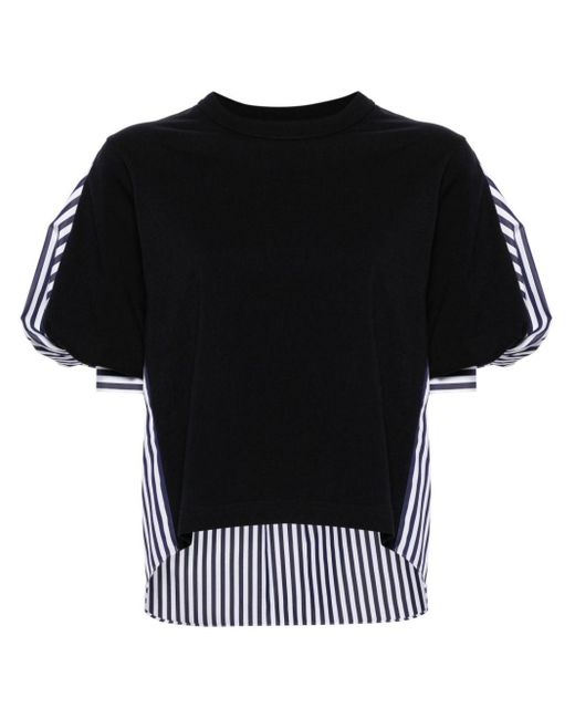 Sacai Black Striped-panel Balloon-sleeves T-shirt