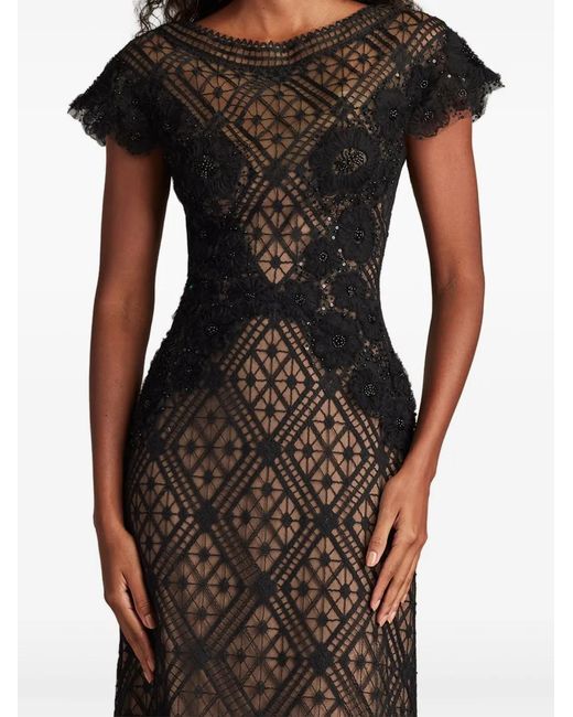 Tadashi Shoji Black Jasi Lace-Panel Evening Gown