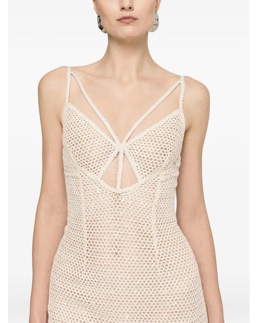 Nissa Natural Sequin-Detail Mesh Maxi Dress