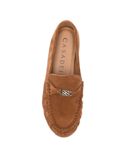 Casadei Brown C-Chain Suede Loafers