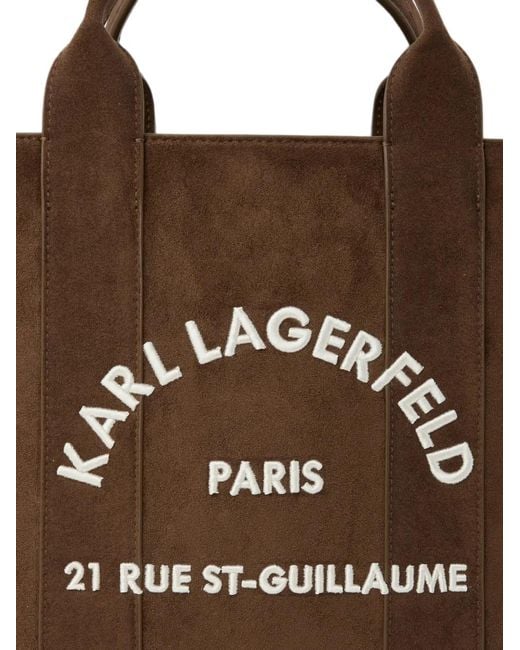 Karl Lagerfeld Brown Medium Rue St-Guillaume Suede Square Tote Bag