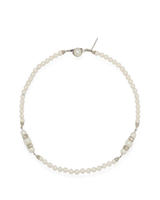 Alessandra Rich White Embellished Pearl Necklace