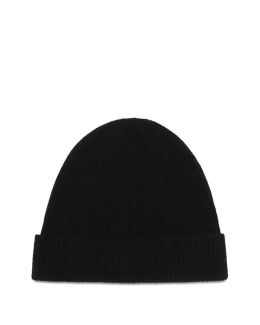 Kiton Black Logo-Patch Ribbed Beanie Hat for men