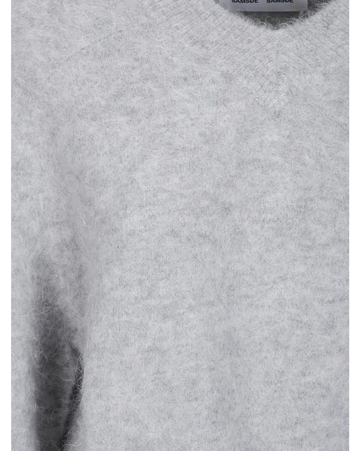 Samsøe & Samsøe Gray Salo V-Neck Drawstring Sweater