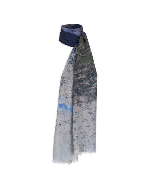 Akris Blue Printed Frayed Scarf