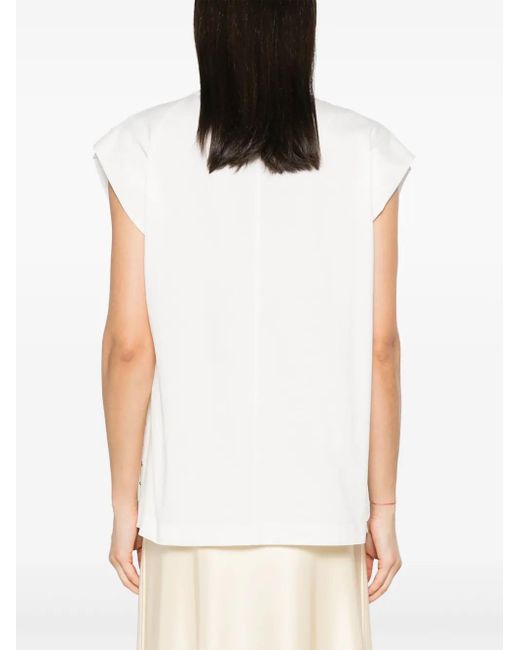 Fabiana Filippi White Studed Cap-Sleeve Cotton Top