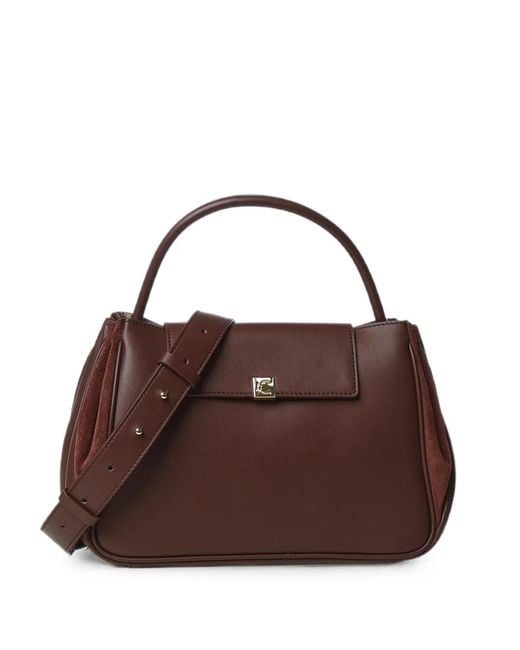 Coccinelle Brown Suede-Panel Leather Tote Bag