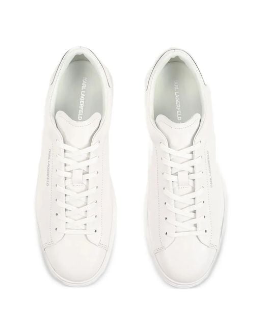 Karl Lagerfeld White Logo-Embossed Leather Sneakers for men