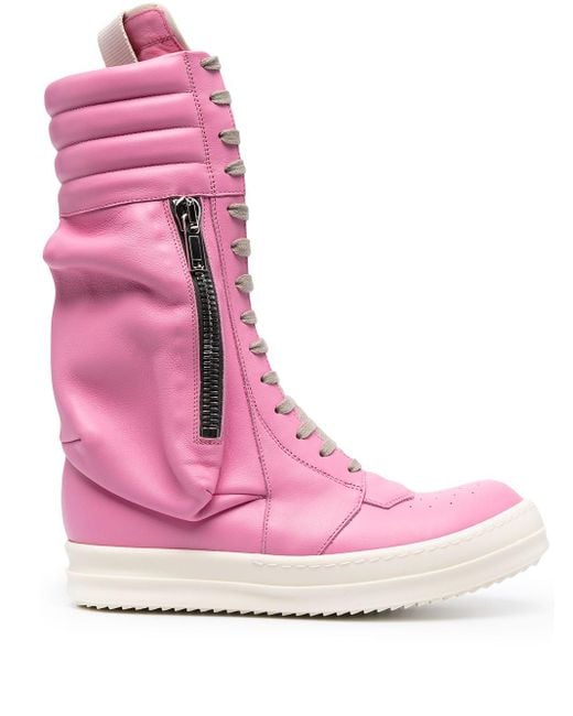 Rick Owens Pink Leather Sneaker Boots