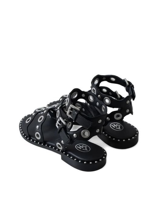 Ash Black Double-Buckle Leather Flat Sandals