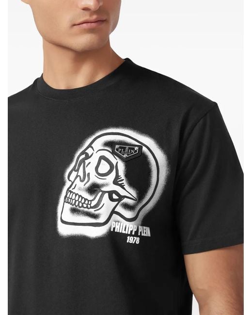 Philipp Plein Black Skull-Print Round-Neck T-Shirt for men