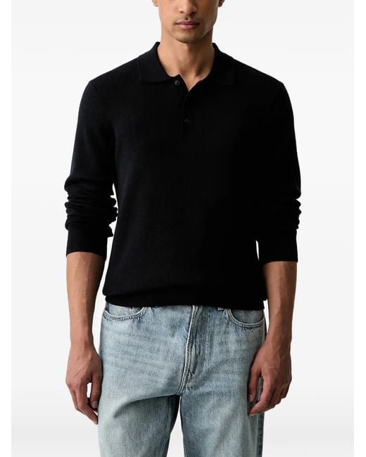 Trussardi Black Long-Sleeve Polo for men