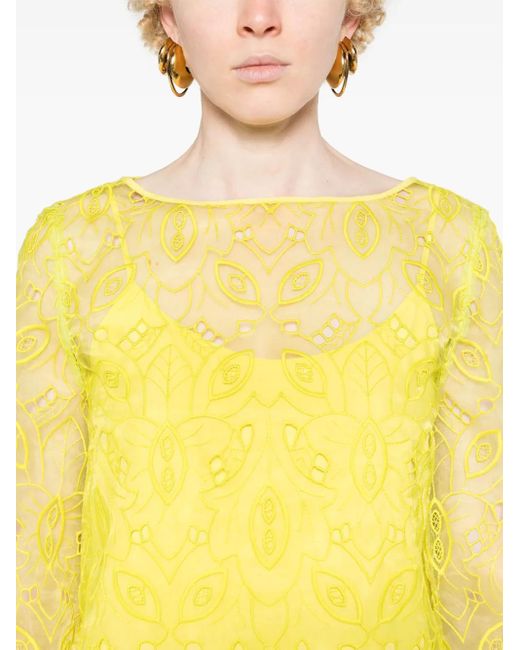 Max Mara Yellow Bracco Motif-Embroidered Midi Dress