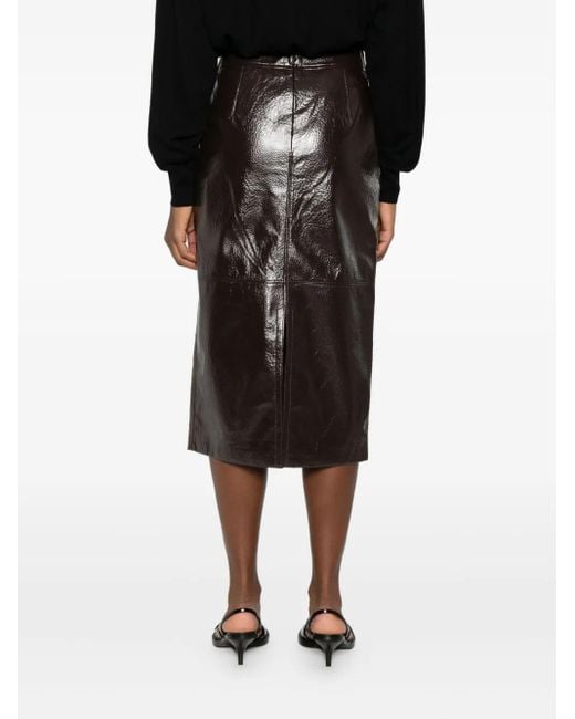 Frankie Shop Taney Midi-Rok Met Gebarsten Effect in het Black